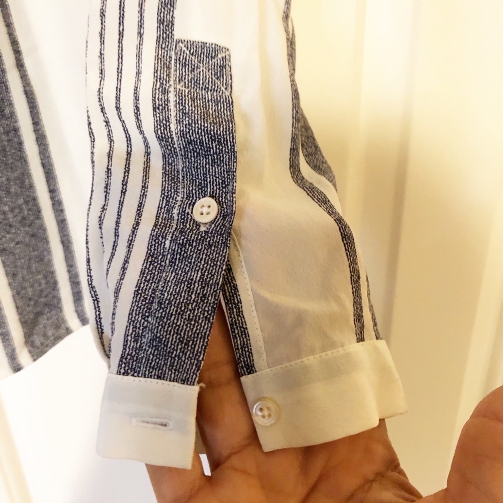 Joie 100% silk white & blue stripe top w/ pocket - Picture 7 of 7
